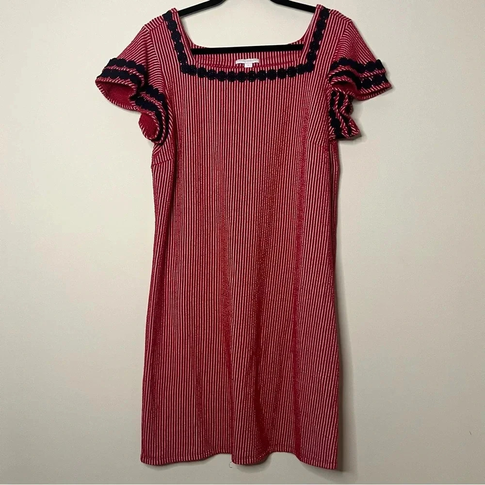 Charter Club Red and Navy Striped Square-Neck Dress